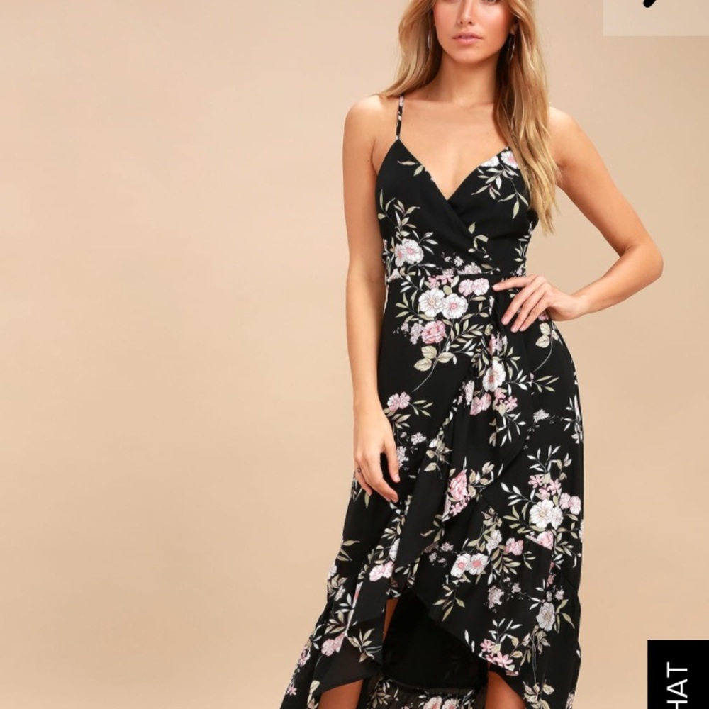 Lulus Black Floral High Low Maxi Dress